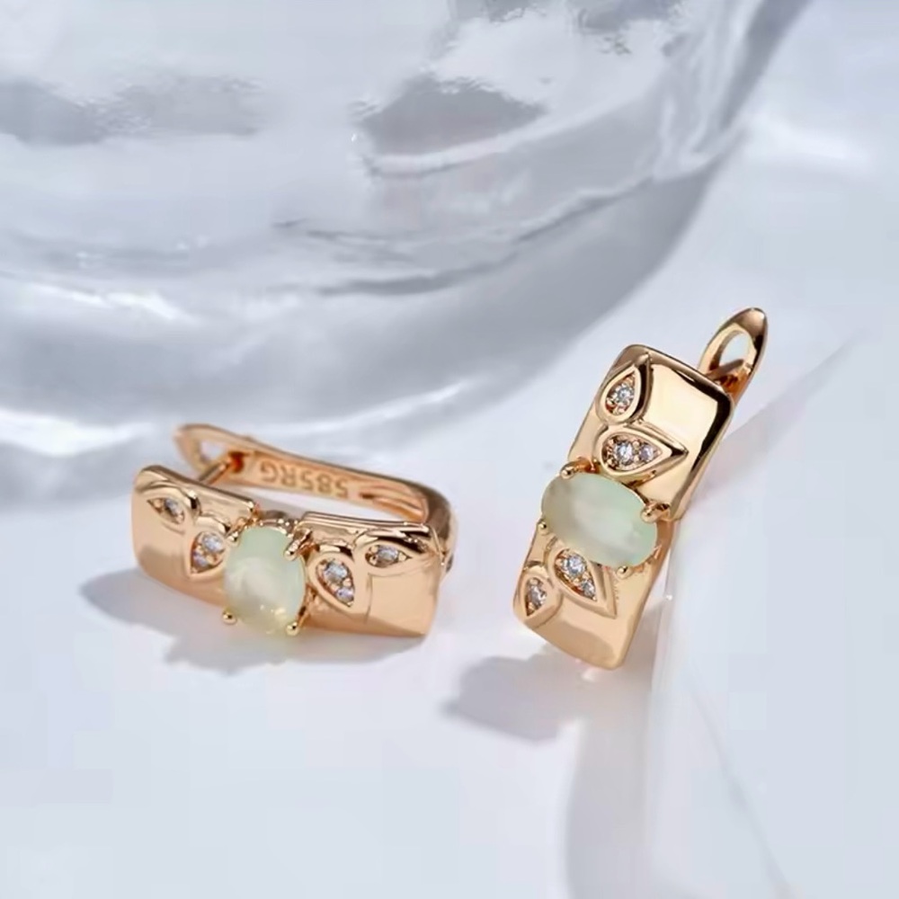 Pretty 585 RG Green and Clear Natural Gems Zircon Hoop Earrings in Rose Gold - Picture 3 of 9